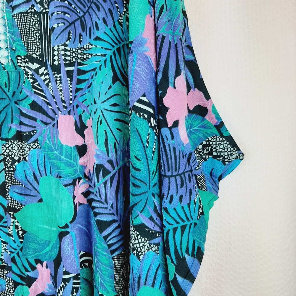 Jeweled Caftan Beach Cover Up Tropical Flora… - Picture 8 of 12